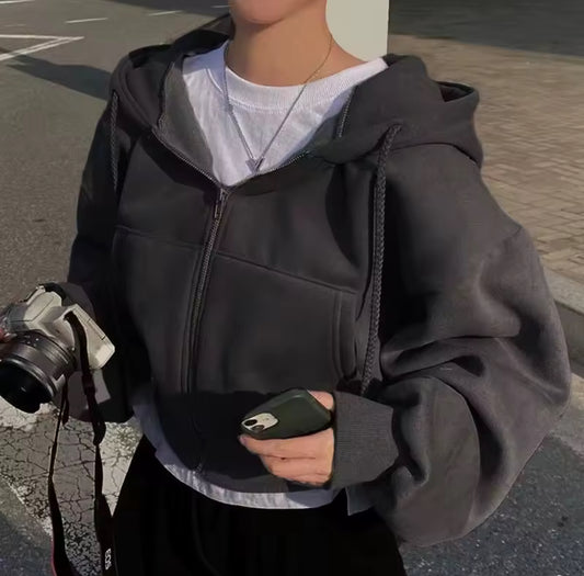 Oversized Cropped Zip-Up Hoodie