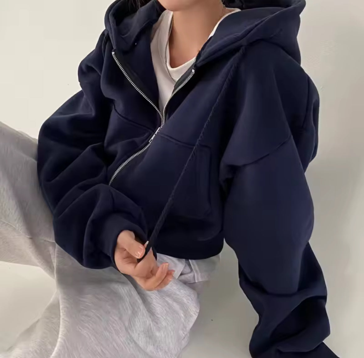 Oversized Cropped Zip-Up Hoodie