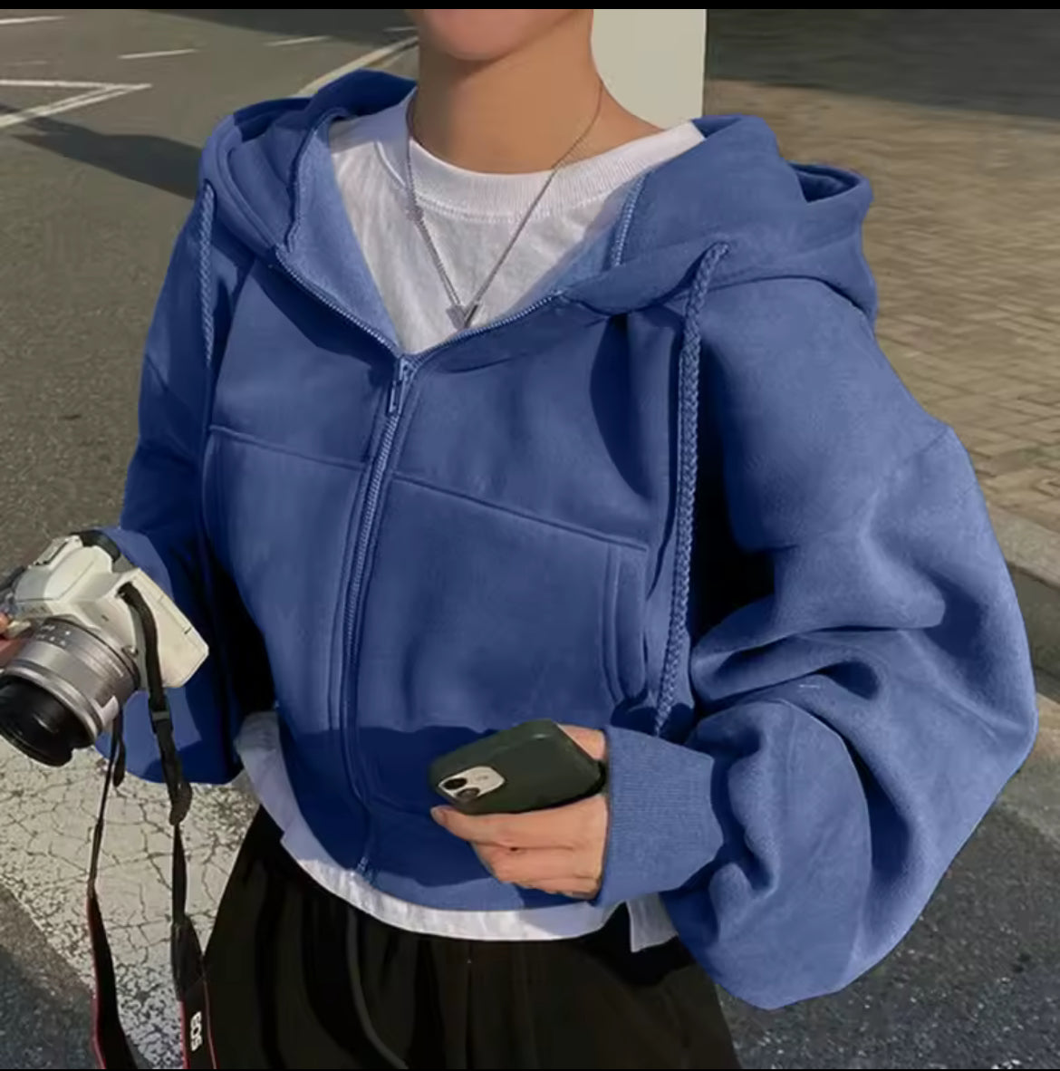 Oversized Cropped Zip-Up Hoodie