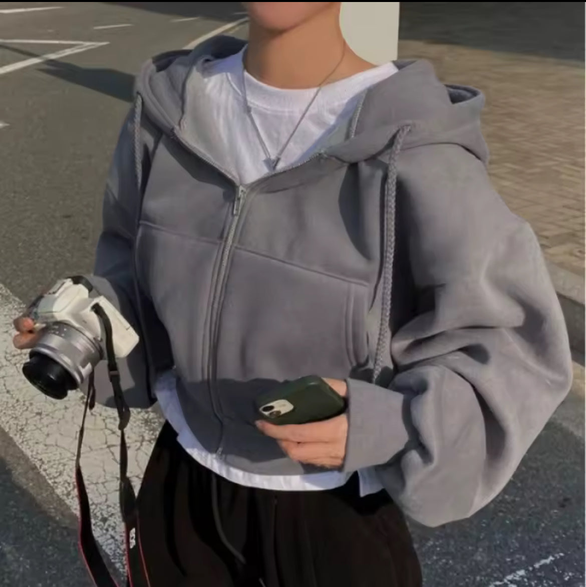 Oversized Cropped Zip-Up Hoodie