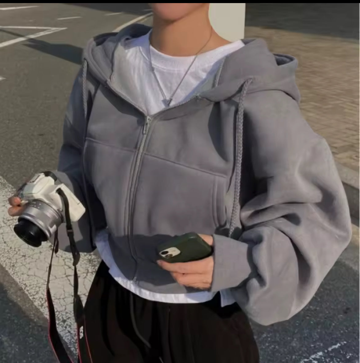 Oversized Cropped Zip-Up Hoodie